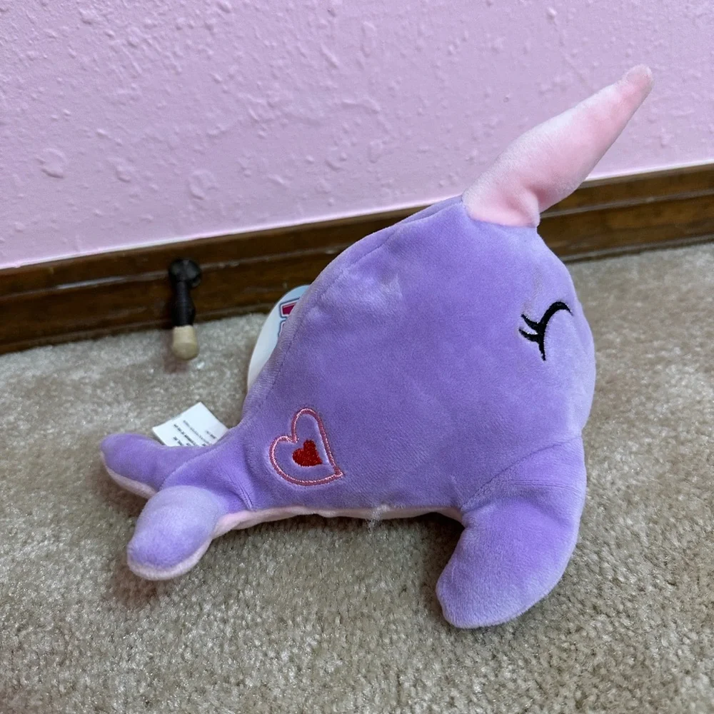 Fuzzy Friends Squeeze & Squish Unicorn Whale NARWHAL Plush Purple and Pink 8